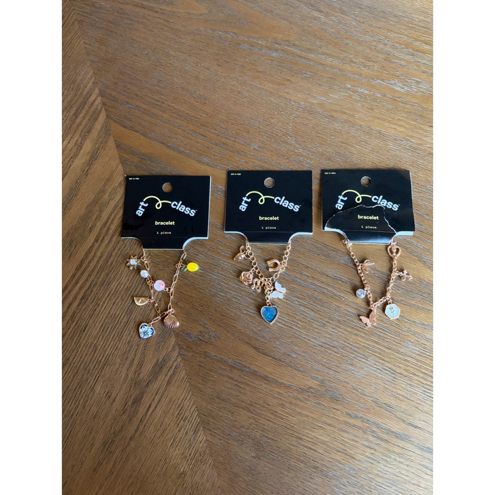 Art Class Girls Charm Bracelet Set 3pk Rose Gold Tone Butterfly Heart Shell NWT